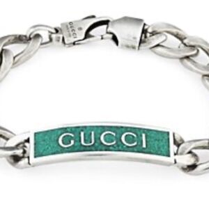 Gucci enamel logo ID link bracelet .925 sterling silver made in Italy